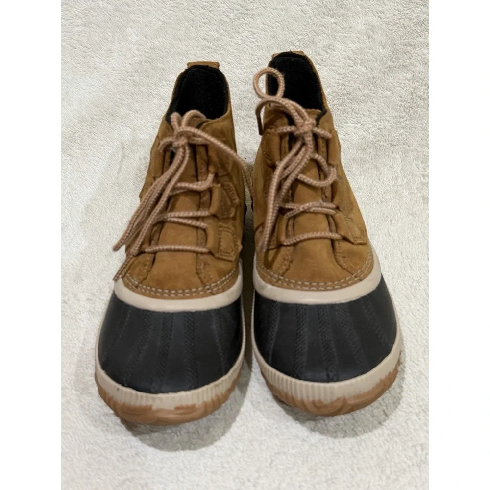 Sorel Out N About Rain Duck Boots Women 7 Tan/Brown Leather Waterproof NL3069
